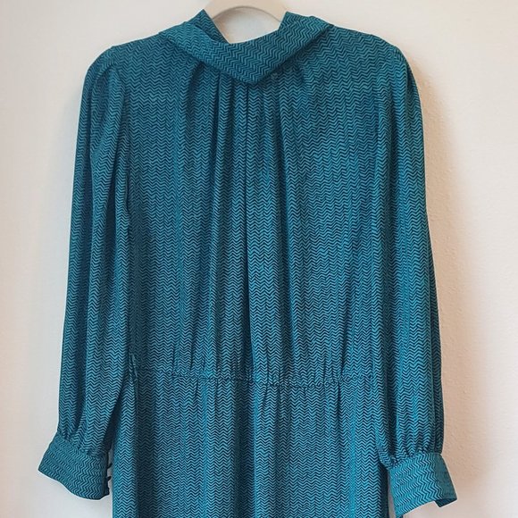 Vintage No Brand 80s Green and Black Blouson Dress with Mock Neckline - Picture 3 of 8